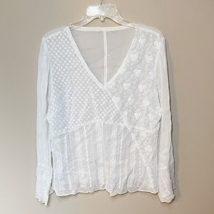 White long sleeve blouse with embroidery detailing